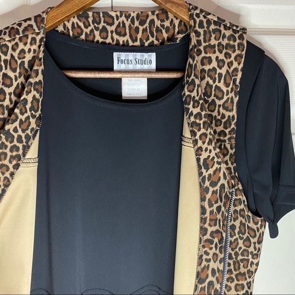 Vintage 90s Y2K Leopard Vest Black Midi Dress Set - Picture 4 of 8